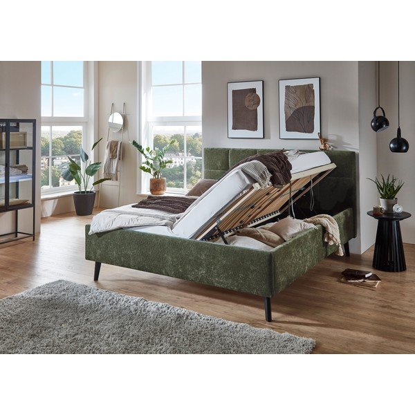 Letto matrimoniale imbottito color kaki con contenitore con rete inclusa 180x200 cm Nova – Meise Möbel-image-2