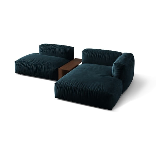 Divano angolare componibile blu scuro (con penisola a destra/con chaise lounge) con rivestimento in velluto Martina – Micadoni -image-2