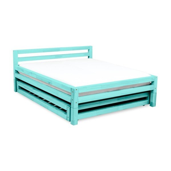 Letto matrimoniale in abete turchese Doppio, 200 x 200 cm - Benlemi-image-2