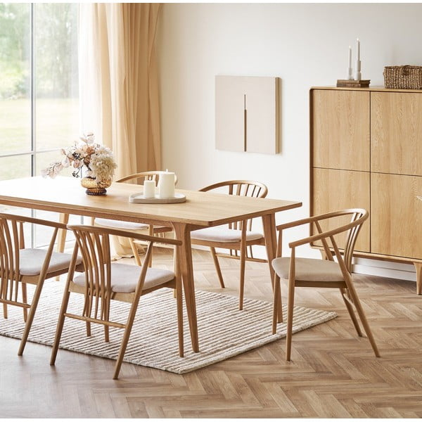 Sedia da pranzo di colore naturale in rovere massiccio con braccioli Agustin – House Nordic-image-2