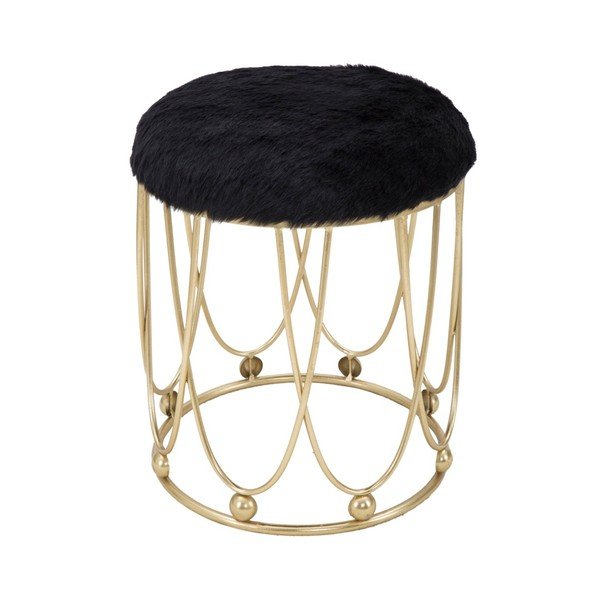 Sgabello rivestito di nero con struttura in ferro color oro Amelia - Mauro Ferretti