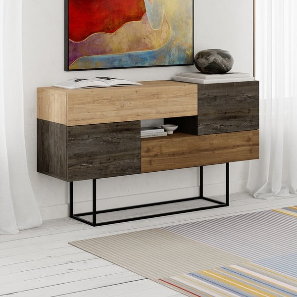 Cassettiera bassa in rovere decorato in marrone naturale 145x82 cm Titan - Marckeric-image-3