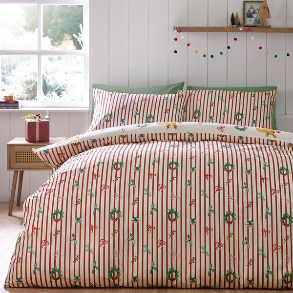 Set copripiumino e federa di colore naturale per letto singolo 135x200 cm Capy Christmas – Catherine Lansfield-image-1
