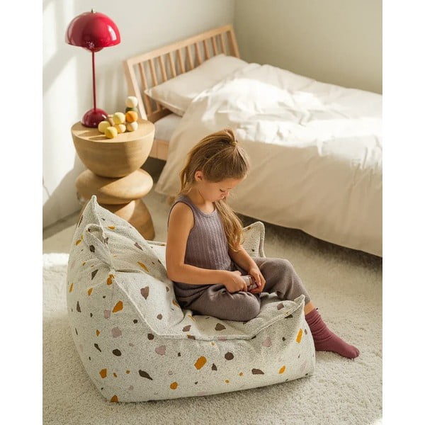 Pouf a sacco per bambini bianco con rivestimento in bouclé e ciniglia Terrazzo Chair – Wigiwama-image-2