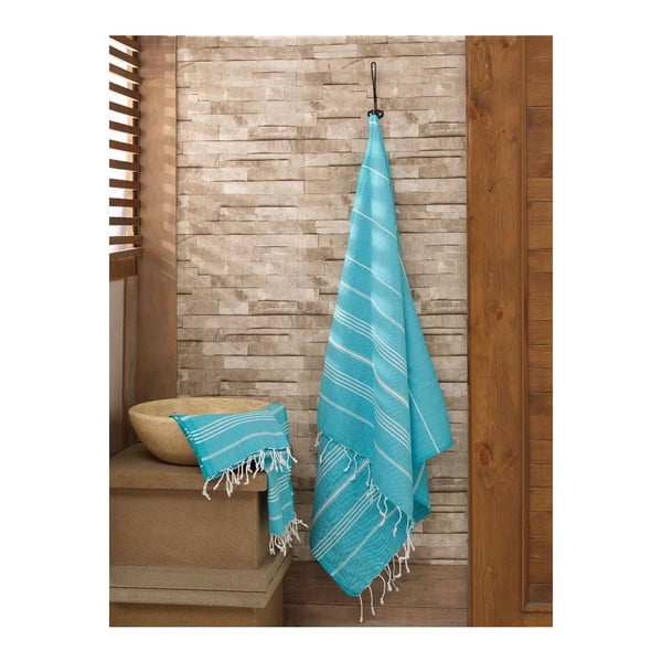 Set di asciugamani e teli da bagno blu Hammam in 100% cotone Sultan - Mijolnir
