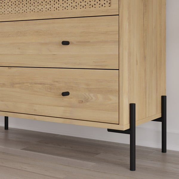 Cassettiera bassa in rovere decorato in colore naturale 90x80 cm Mayra - Marckeric-image-4