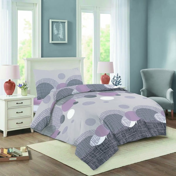 Biancheria da letto singola in cotone grigio-viola 140x200 cm Nela - Cotton House