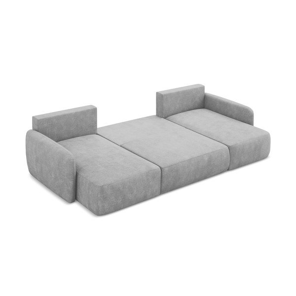 Divano angolare grigio chiaro allungabile/con contenitore (a U) con rivestimento in ciniglia Lilo – Makamii-image-4