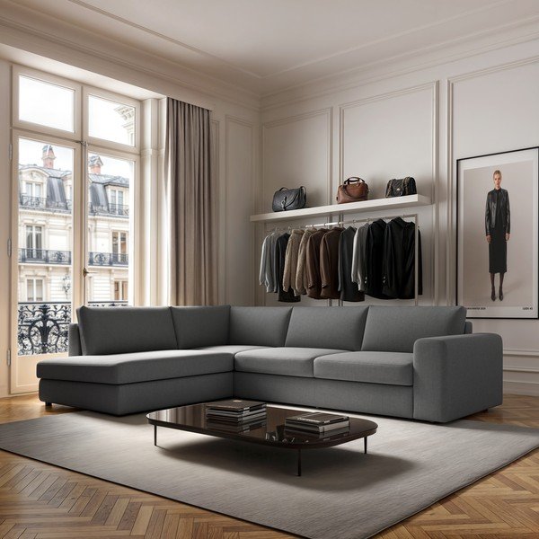 Divano angolare grigio (con penisola a sinistra e forma a L) Baga – Rodier-image-1