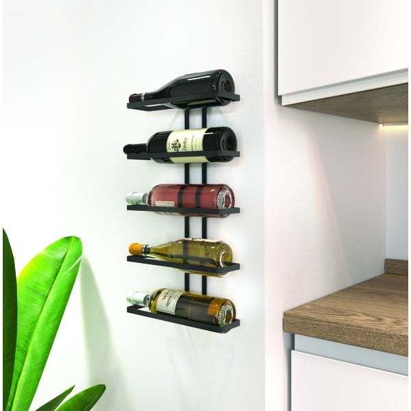 Portabottiglie in metallo nero da parete per 5 bottiglie Lava - Metaltex-image-2