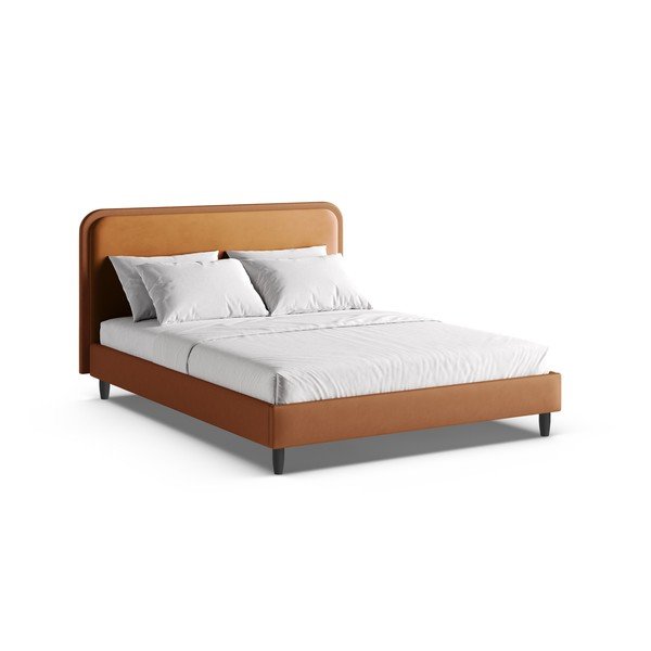 Letto matrimoniale imbottito arancione con rete inclusa 140x200 cm Aveline – Micadoni 