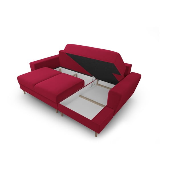 Divano angolare rosso allungabile e con contenitore (con penisola a destra/con chaise lounge) con rivestimento in velluto Kyoto – Cosmopolitan Design-image-3