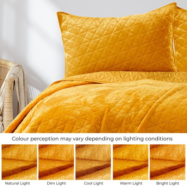 Copriletto trapuntato in velluto giallo 260x280 cm Laila - AmeliaHome-image-4