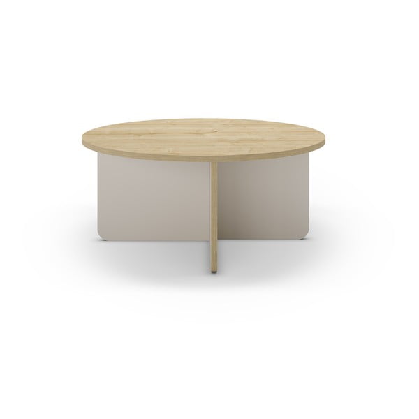 Tavolino da salotto rotondo color crema/di colore naturale con piano effetto rovere ø 80 cm Hillary – Marckeric-image-2