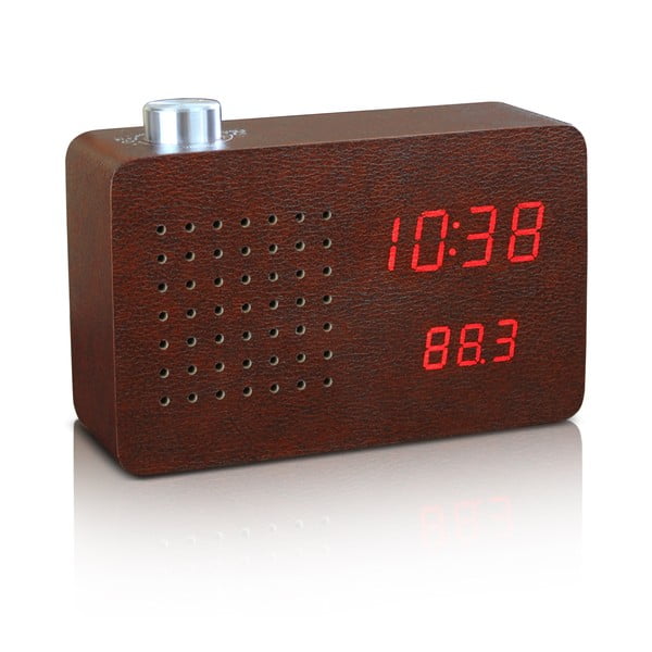 Sveglia marrone scuro con display LED rosso e Radio Click Clock - Gingko