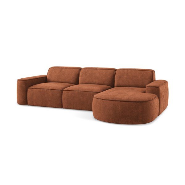 Divano angolare color terracotta (con penisola a destra/con chaise lounge) con rivestimento in ciniglia Omao – Makamii-image-4