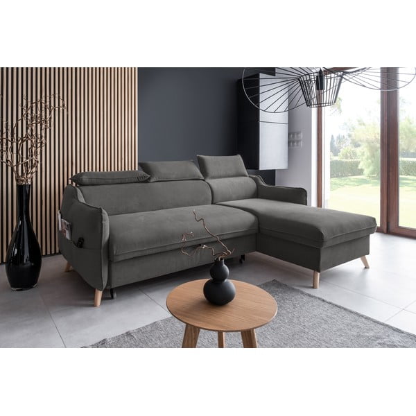 Divano letto angolare in velluto grigio scuro (angolo destro) Sweet Harmony - Miuform-image-3