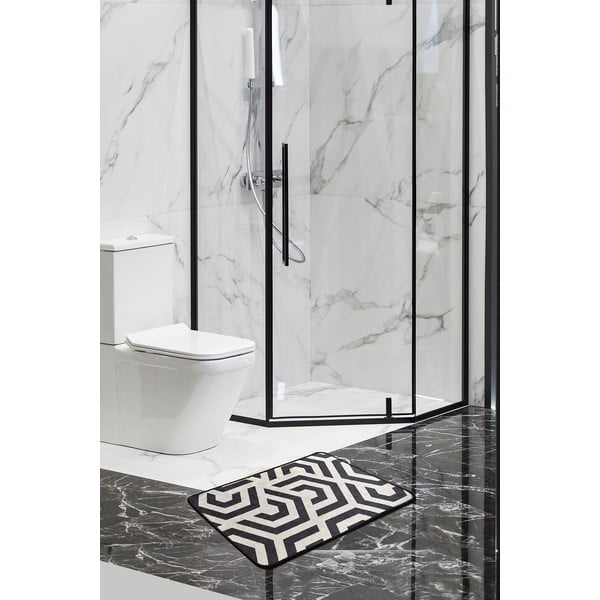 Tappetino da bagno bianco/nero 60x40 cm Line - Foutastic-image-1