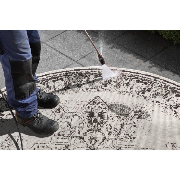 Tappeto da esterno nero e crema , ø 140 cm Borbon - NORTHRUGS-image-2