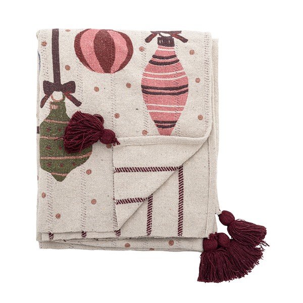 Coperta beige in cotone riciclato a tema natalizio 130x160 cm Ornamentia – Bloomingville