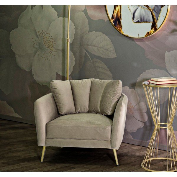 Poltrona grigio tortora con poggioli/con gambe con rivestimento in velluto Kiev – Mauro Ferretti-image-1