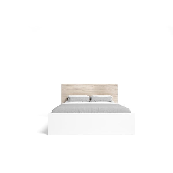 Letto matrimoniale bianco/naturale in rovere 160x200 cm Sahara - Marckeric-image-2