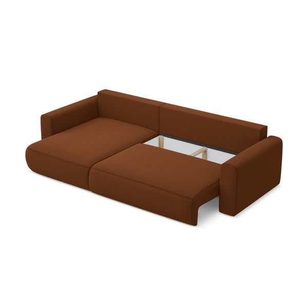 Divano angolare color terracotta allungabile/con contenitore (con penisola a sinistra/con chaise lounge) con rivestimento in velluto Kapua – Makamii-image-4