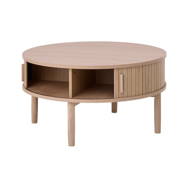 Tavolino da salotto rotondo colore naturale chiaro con effetto rovere ø 85 cm Meta – Unique Furniture-image-3