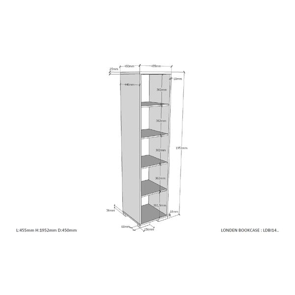 Libreria per bambini grigio scuro 46x195 cm London - Vipack-image-2