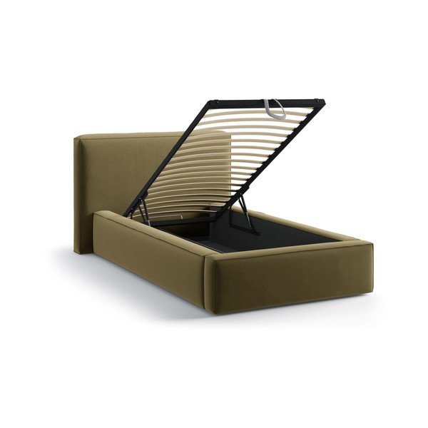 Letto singolo imbottito verde con contenitore con rete inclusa 90x200 cm Jodie – Micadoni -image-1