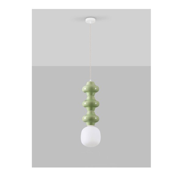 Lampadario bianco/verde chiaro in ceramica con paralume in vetro ø 18 cm Clio – Nova Luce-image-3