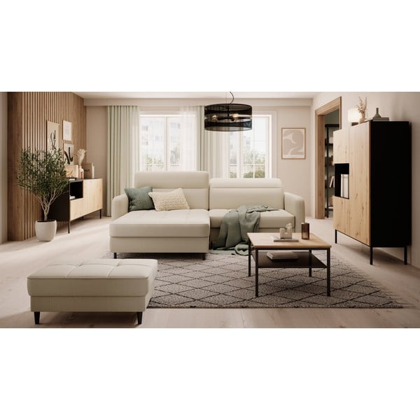 Divano angolare beige allungabile/con contenitore (con penisola a sinistra/con chaise lounge) e rivestimento in velluto Gomsi – ELTAP-image-1