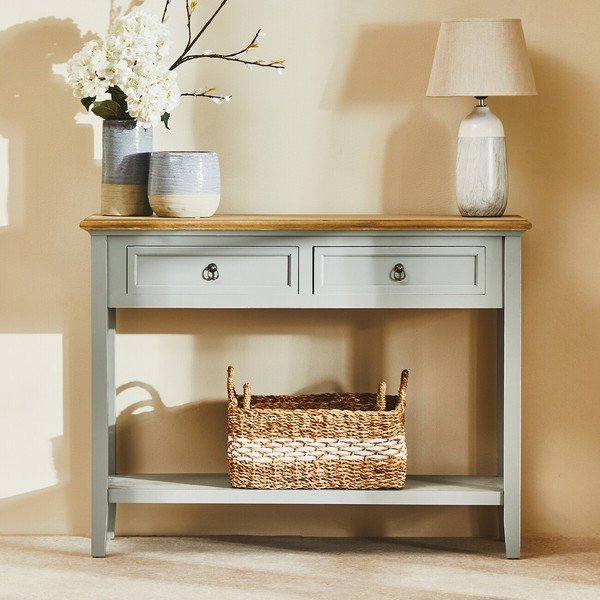 Tavolo consolle grigio in legno di paulownia massiccio 34,5x99 cm Henley – Premier Housewares-image-4