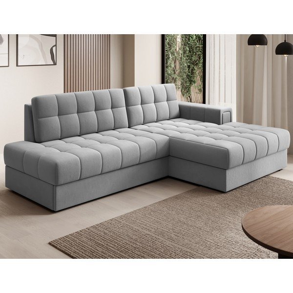 Divano angolare grigio allungabile (con penisola a destra/con chaise lounge) con rivestimento in velluto Blezalt – ELTAP-image-3