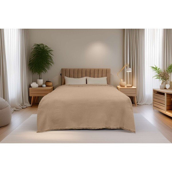 Copriletto beige in cotone 140x200 cm Waffle – Mijolnir-image-1