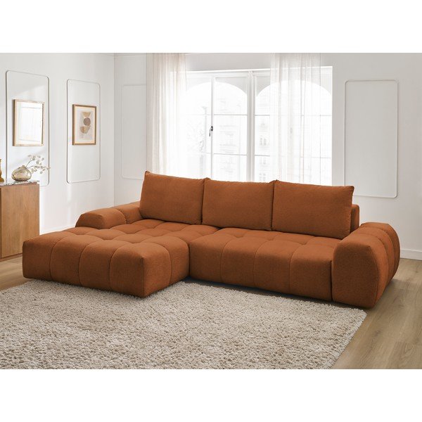 Divano angolare color terracotta allungabile e con contenitore (penisola a sinistra/chaise lounge) con rivestimento in ciniglia Everest – Bobochic Paris-image-1