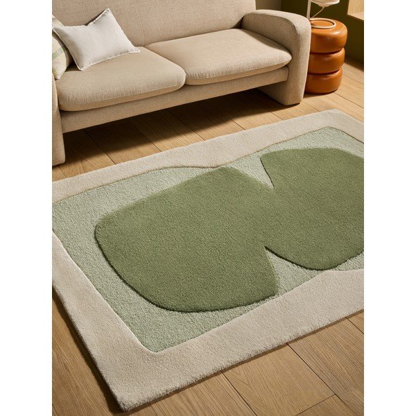 Tappeto verde/beige in lana tessuto a mano 120x170 cm Kinney – MADE-image-1