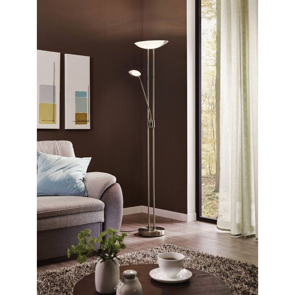 Lampada da terra LED grigia con paralume in vetro (altezza totale 180 cm) BAYA LED – EGLO-image-1