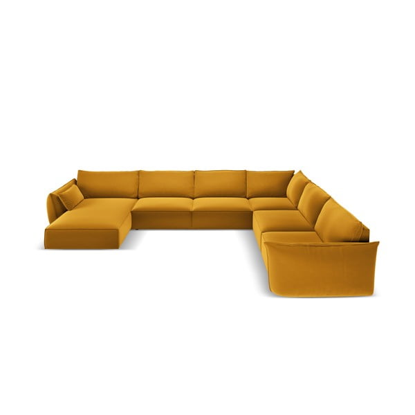 Divano angolare color senape (con penisola a destra/a U) con rivestimento in velluto Vanda – Mazzini Sofas