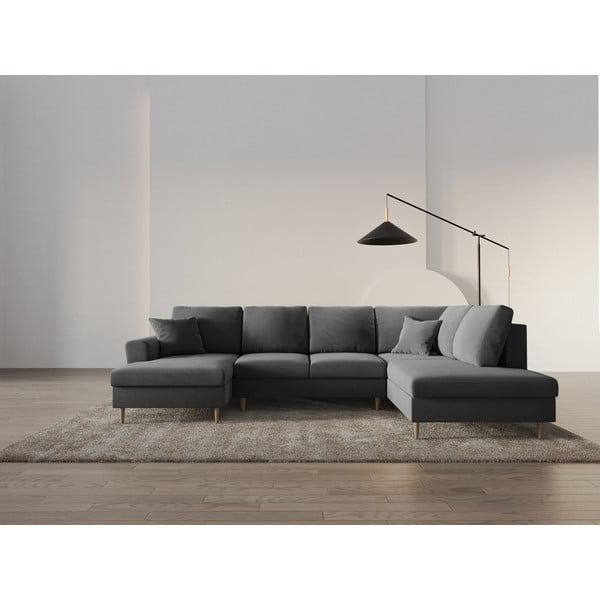 Divano angolare grigio chiaro allungabile e con contenitore (con penisola a destra/a U) con rivestimento in velluto Kyoto – Cosmopolitan Design-image-2