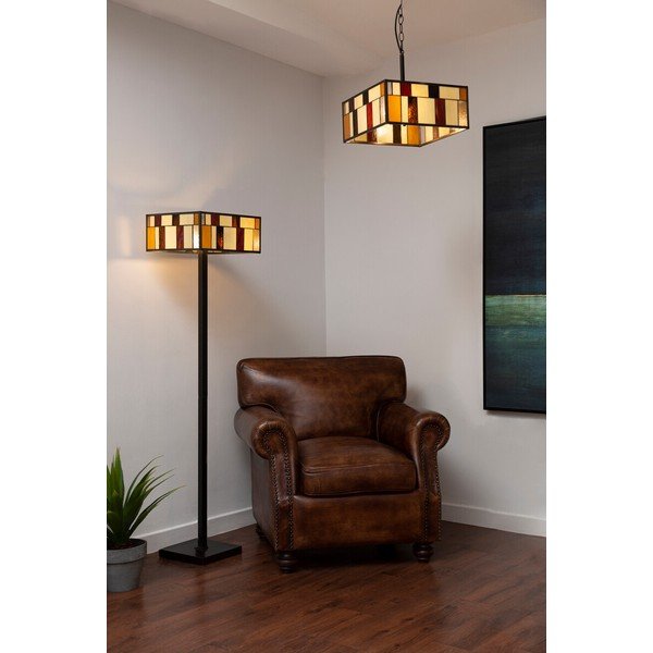 Lampadario in metallo con paralume in vetro Waldorf – Premier Housewares-image-1