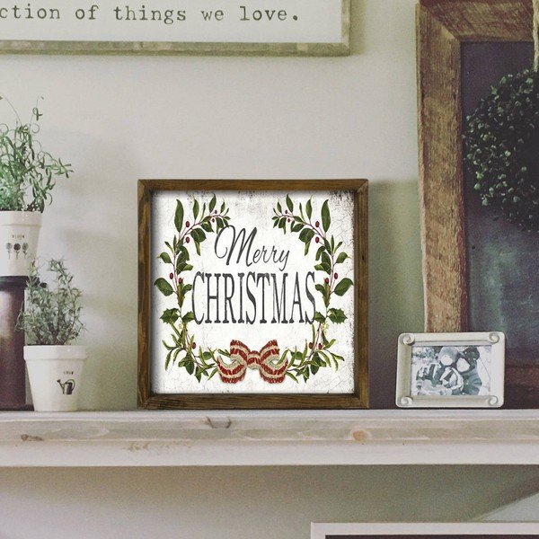 Quadro in cornice di legno di pino Foglia di Natale, 34 x 34 cm - Wallity-image-1