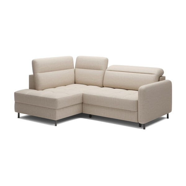 Divano angolare beige allungabile/con contenitore (con penisola a sinistra/a L) e rivestimento in velluto Barea – ELTAP-image-2