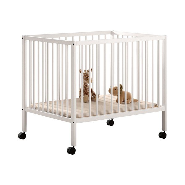 Lettino bianco in faggio massiccio con altezza regolabile/con ruote 95x75 cm Dino – Vipack