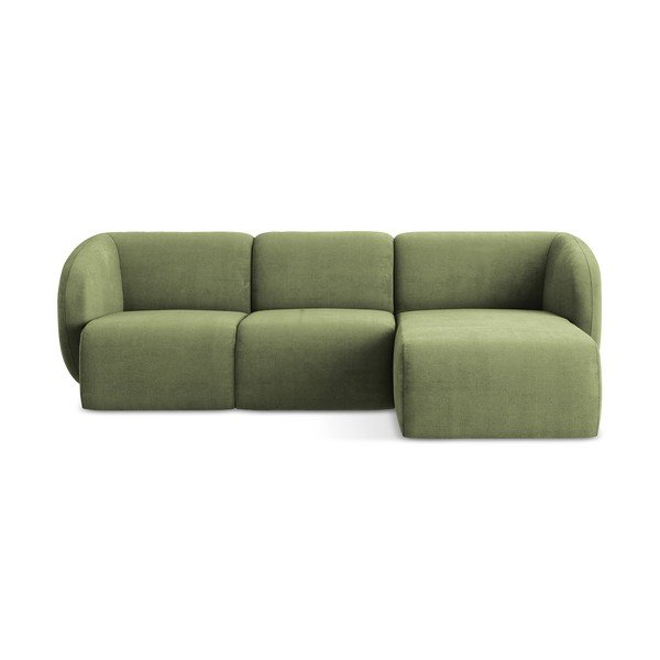 Divano angolare verde (con penisola a destra/con chaise lounge) con rivestimento in ciniglia Lani – Makamii