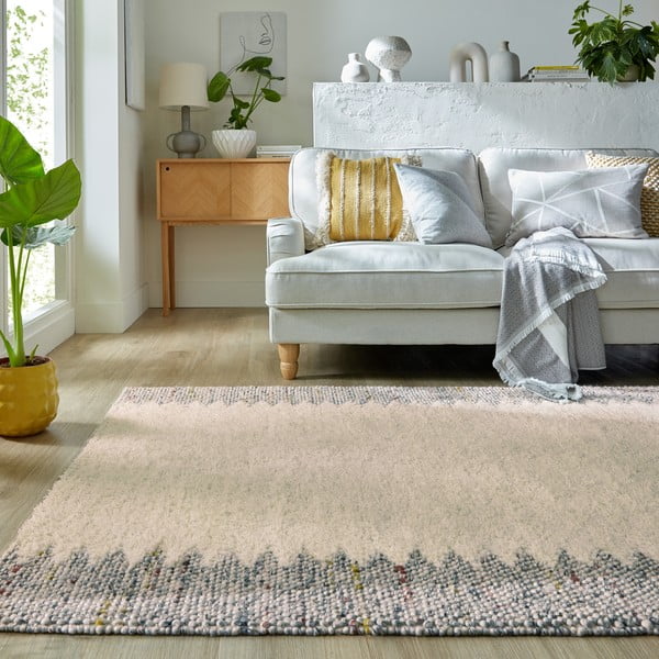 Tappeto grigio e crema tessuto a mano con lana 160x230 cm Minerals Border - Flair Rugs-image-1