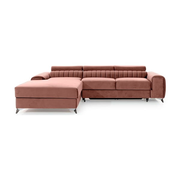 Divano angolare rosa allungabile/con contenitore (con penisola a sinistra/con chaise lounge) e rivestimento in velluto Grayson – ELTAP