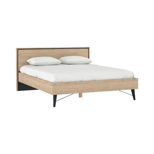 Letto matrimoniale di colore naturale con effetto rovere con rete inclusa 160x200 cm Ry – Tvilum