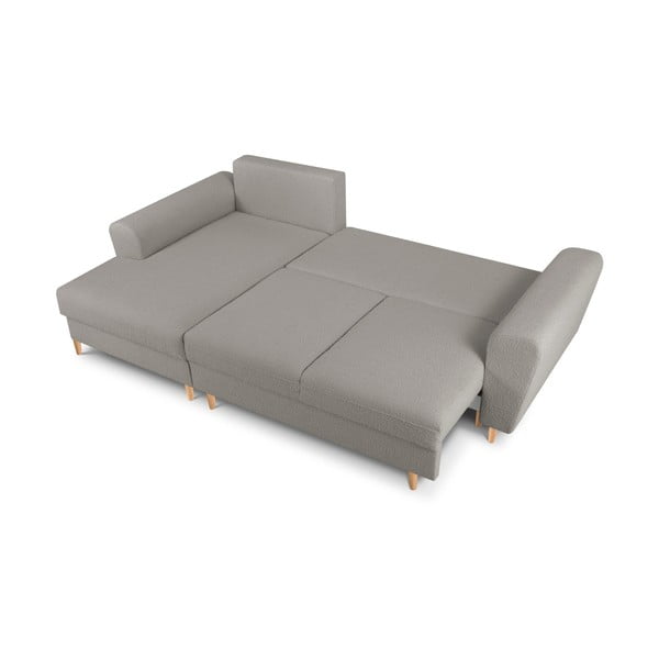 Divano angolare grigio chiaro allungabile e con contenitore (con penisola a sinistra/con chaise lounge) con rivestimento in bouclé Kyoto – Cosmopolitan Design-image-2