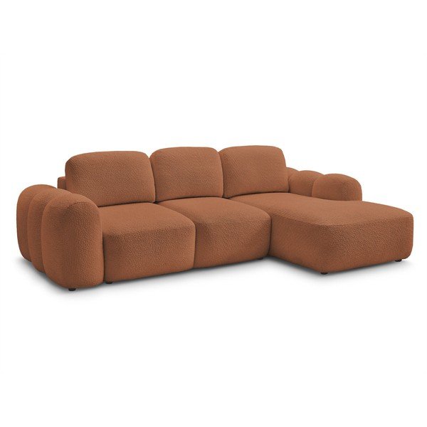 Divano angolare arancione allungabile/con contenitore (con penisola a destra/con chaise lounge) con rivestimento in bouclé Montaigne – Bobochic Paris-image-3